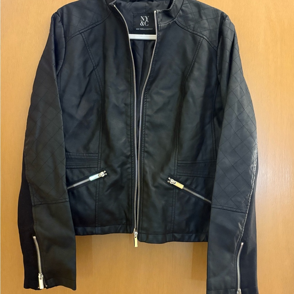 New York & Company Black Quilted Bomber Jacket